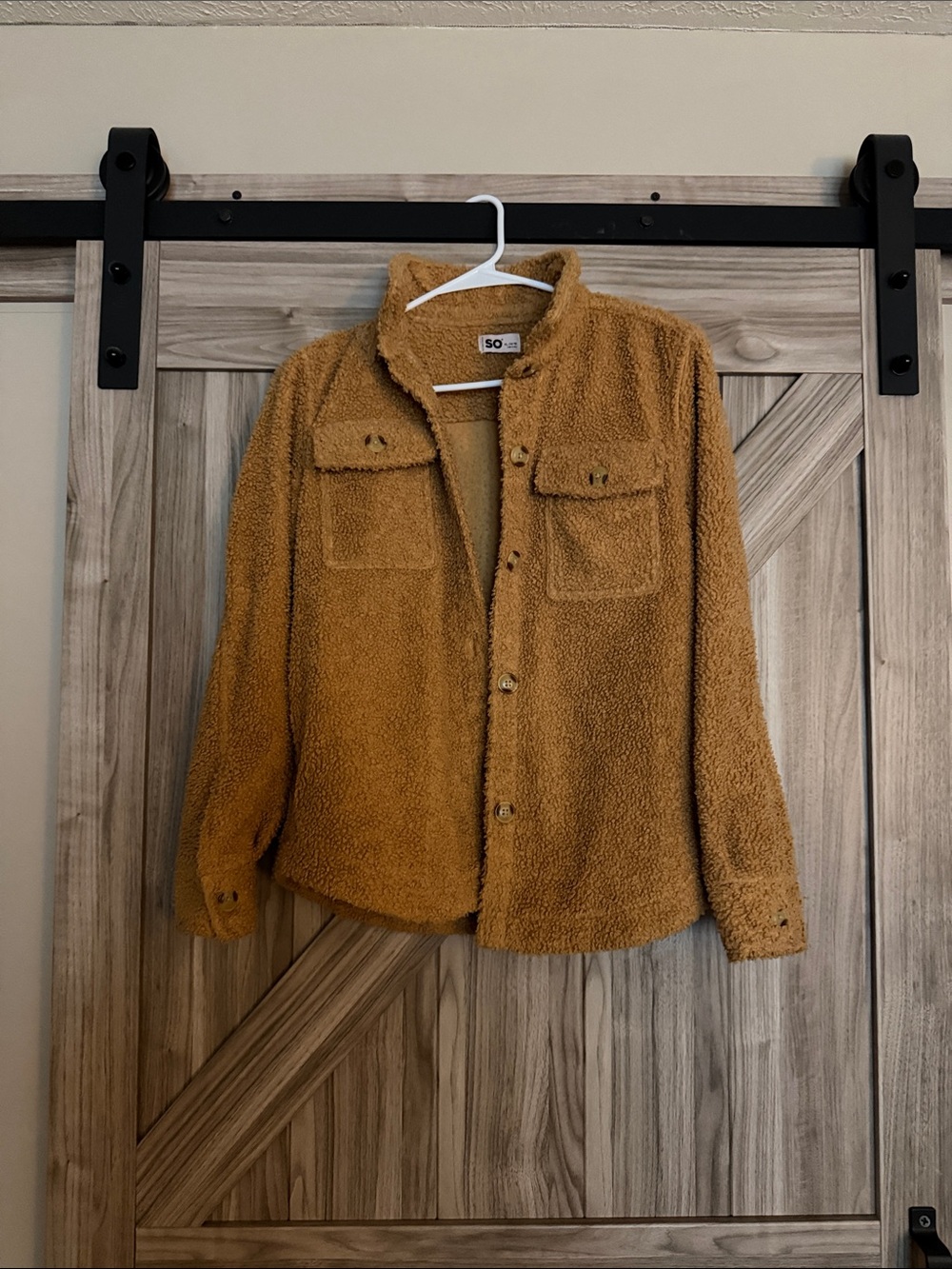 SO Teddy Sherpa Shirt Jacket in Camel